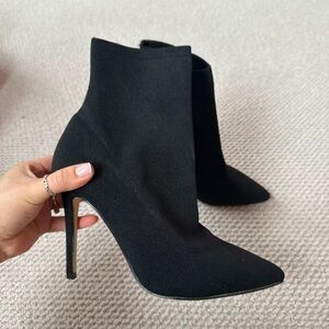 Lipsy Black Pointed Sock Ankle Boots with Stiletto Heel